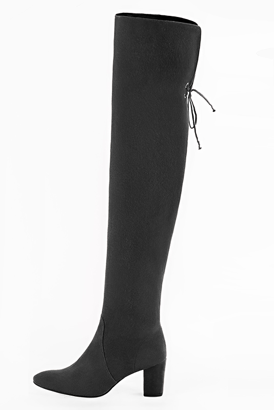 French elegance and refinement for these dark grey leather thigh-high boots, 
                available in many subtle leather and colour combinations. Pretty thigh-high boots adjustable to your measurements in height and width
Customizable or not, in your materials and colors.
Its side zip and rear opening will leave you very comfortable. 
                Made to measure. Especially suited to thin or thick calves.
                Matching clutches for parties, ceremonies and weddings.   
                You can customize these thigh-high boots to perfectly match your tastes or needs, and have a unique model.  
                Choice of leathers, colours, knots and heels. 
                Wide range of materials and shades carefully chosen.  
                Rich collection of flat, low, mid and high heels.  
                Small and large shoe sizes - Florence KOOIJMAN